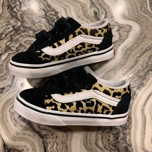 Vans Old School Velcro Gold Cheetah Sneakers Size 7 Toddler
